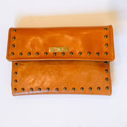 Camel Brown Leather Crossbody with Beaded Strap