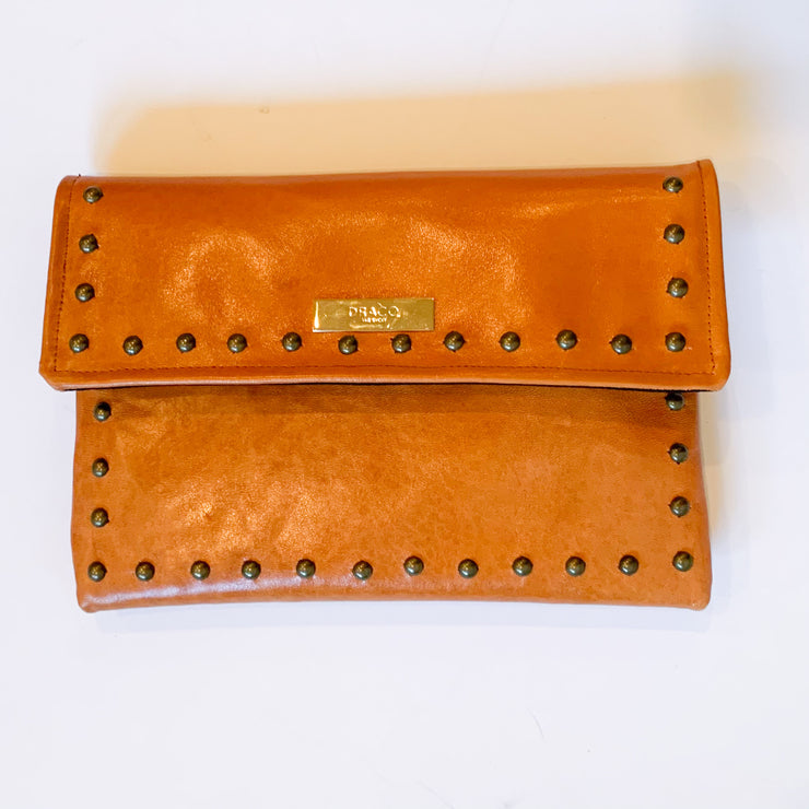 Camel Brown Leather Crossbody with Beaded Strap