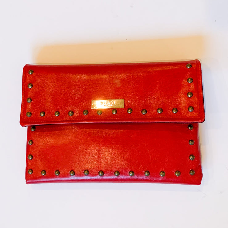 Red Leather Crossbody with Beaded Strap