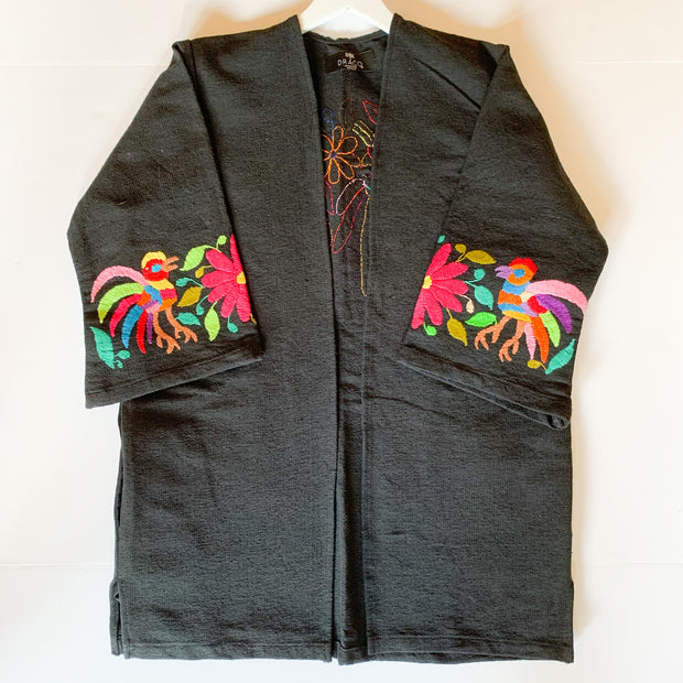 Kimono Jacket with Otomi Embroidery (Birds/Orange Flower)