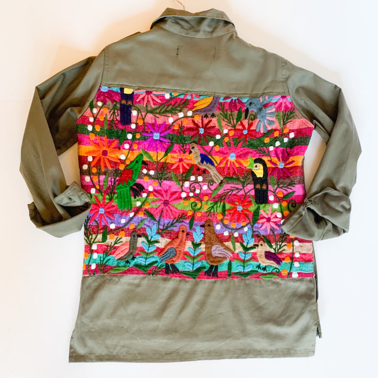 Military Jacket with Rainbow stripe Embroidery (Green)