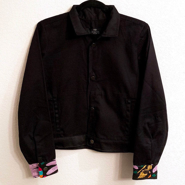 Black Bomber Jacket with Multi Otomi Embroidery (Assorted Sizes)